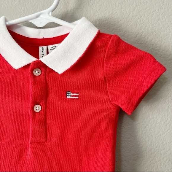 Janie & Jack Americana Flag Baby Polo Bodysuit Tomato Red Size 0-3 Months NEW - Picture 6 of 11